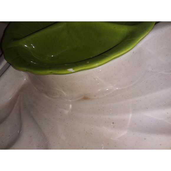 VTG Lane & Co Green Cream Ceramic Leaf Chip and Dip Lazy Susan Candy Dish 1960 - Picture 5 of 14